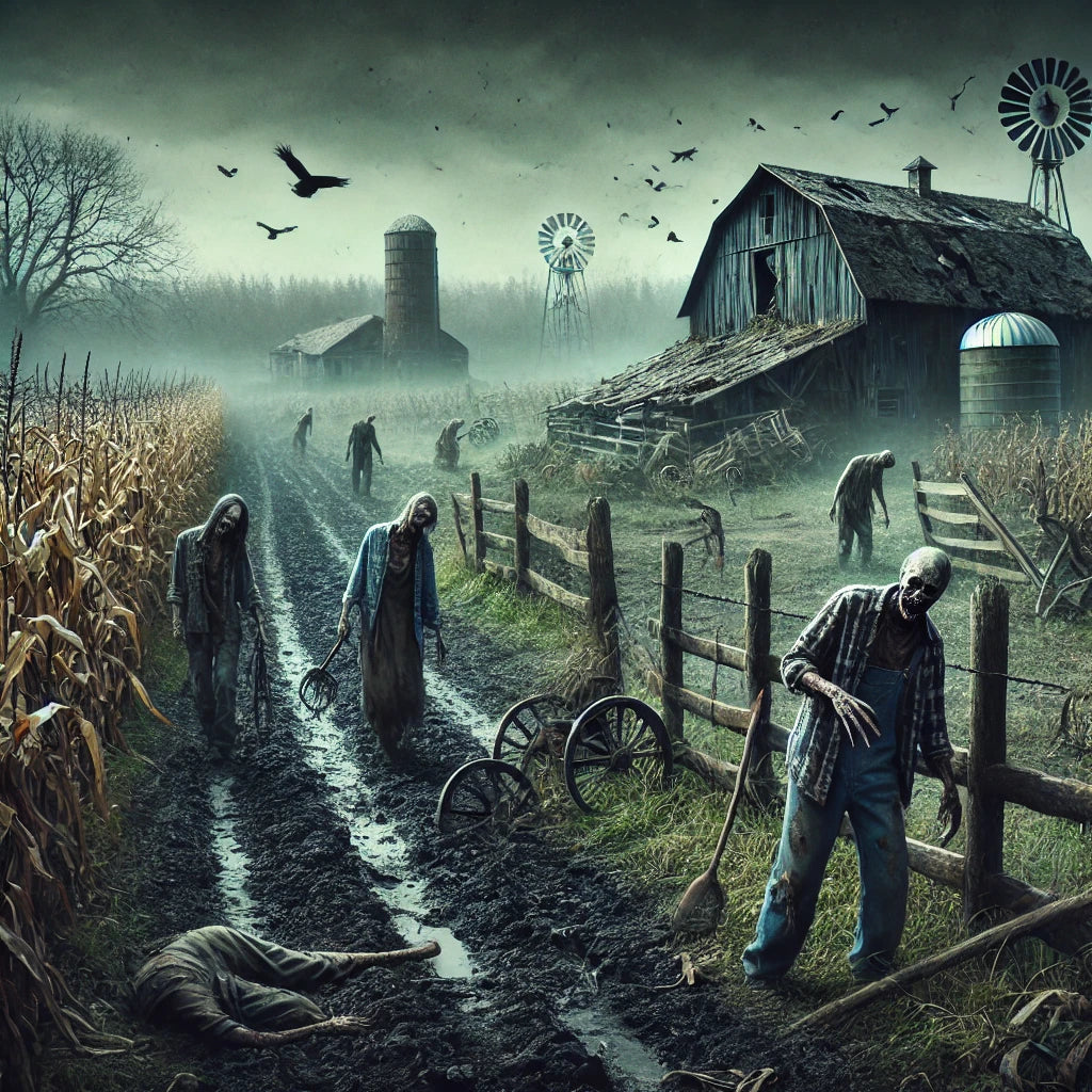 A spooky image of a zombie farm